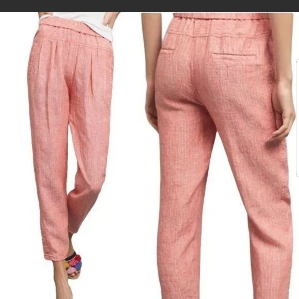 Anthropologie Crop Linen Pants M Motif Red Striped